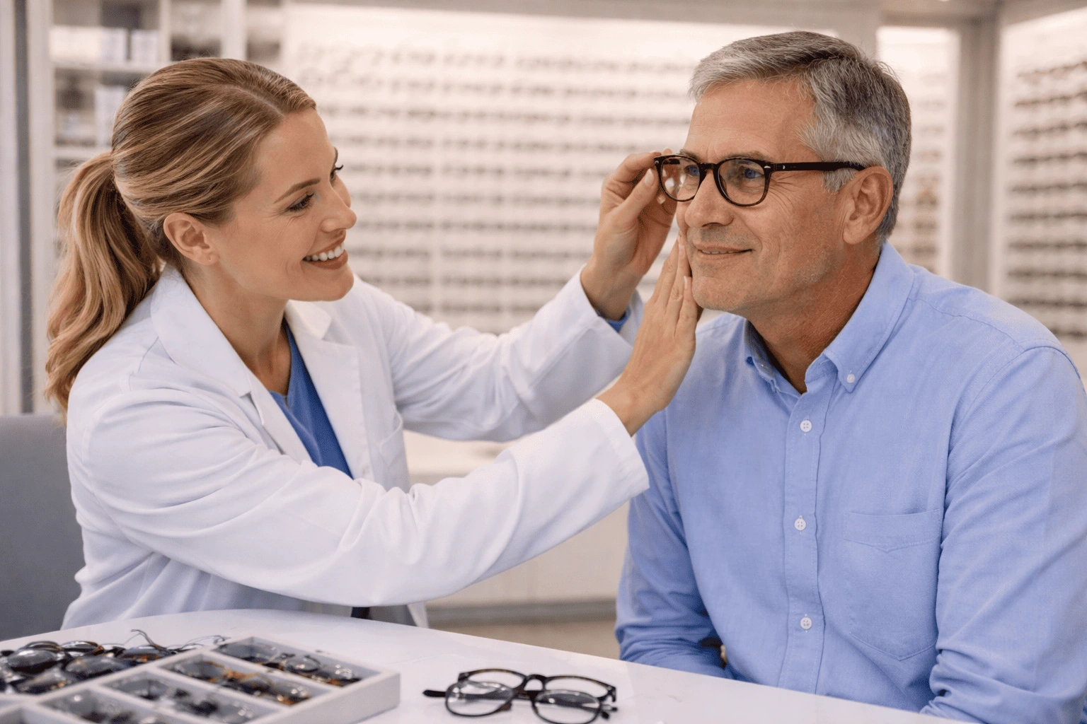Essai de lunettes en optique